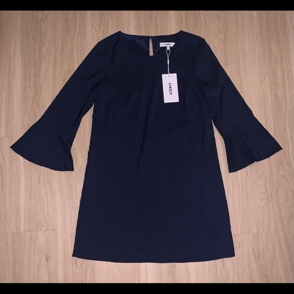 NWT LIKELY NAVY BELL SLEEVE SHIFT DRESS 2 XS ANTHROPOLOGIE - Picture 3 of 8